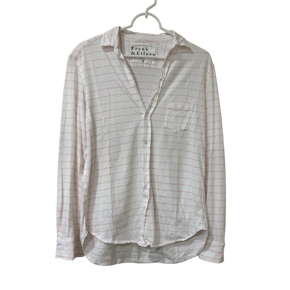 Frank & Eileen Womens Small Tee Lab White Pink Striped Relaxed Button Down Shirt